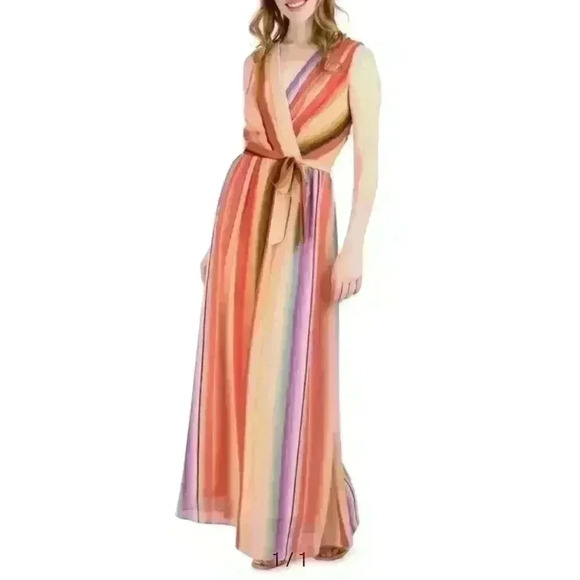 DONNA RICCO Multi Color/Nude Maxi Gown Dress, Women's 10 - Picture 3 of 14